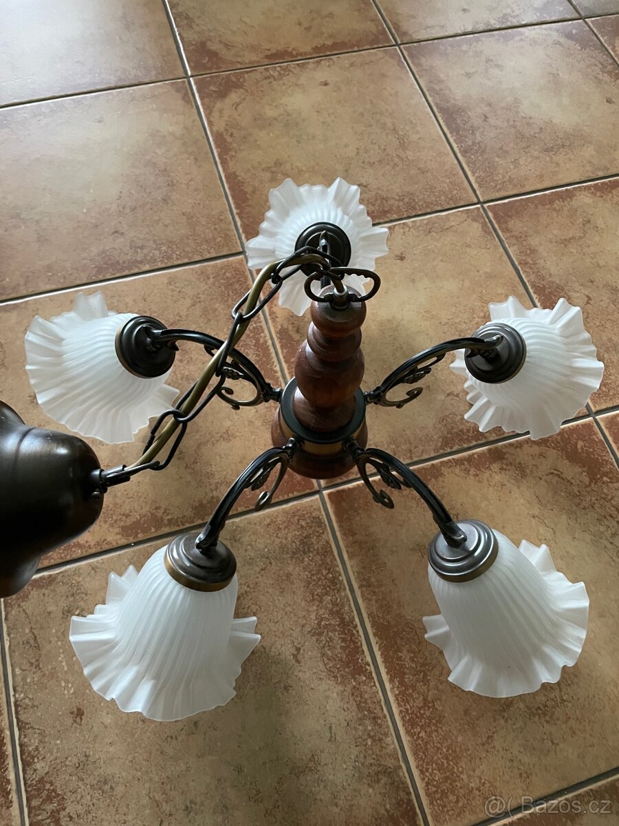 Rustikální pětiramenný lustr - super stav - 6