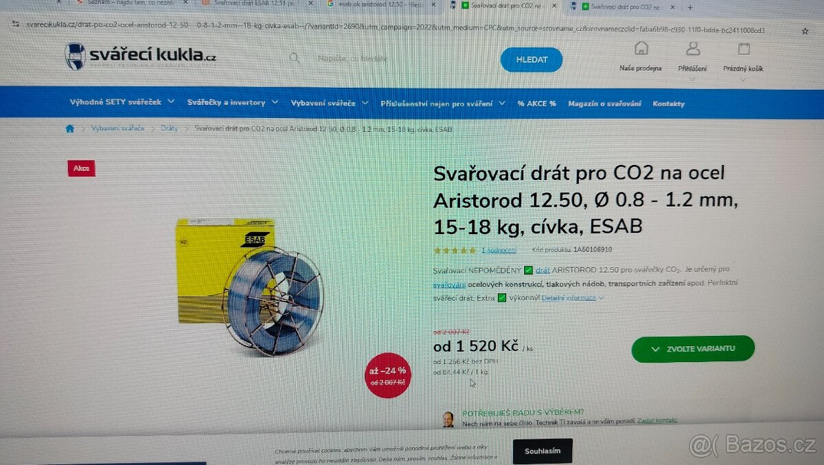 ESAB Svařovací drát Ariston 12.50,0,8- 15 kg-na ocel pro CO2 - 6
