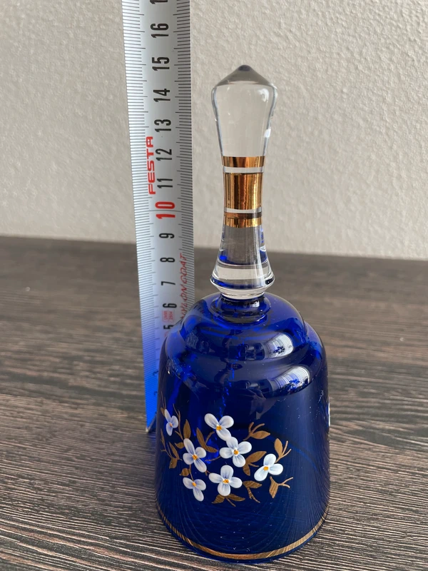 Křišťálový, kobaltově modrý, skleněný zvoneček - 6