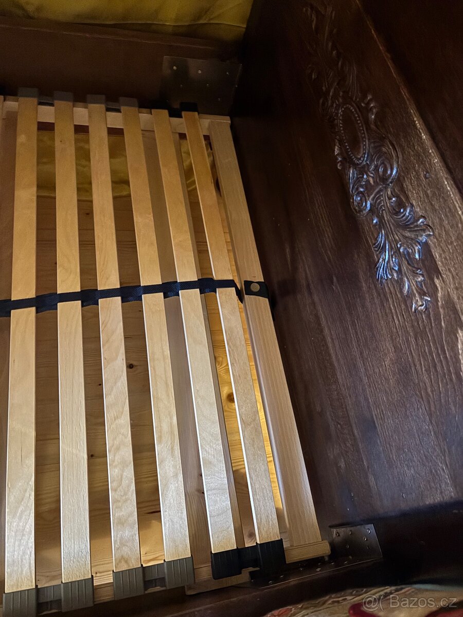 Starožitná postel s roštem a matraci - 6