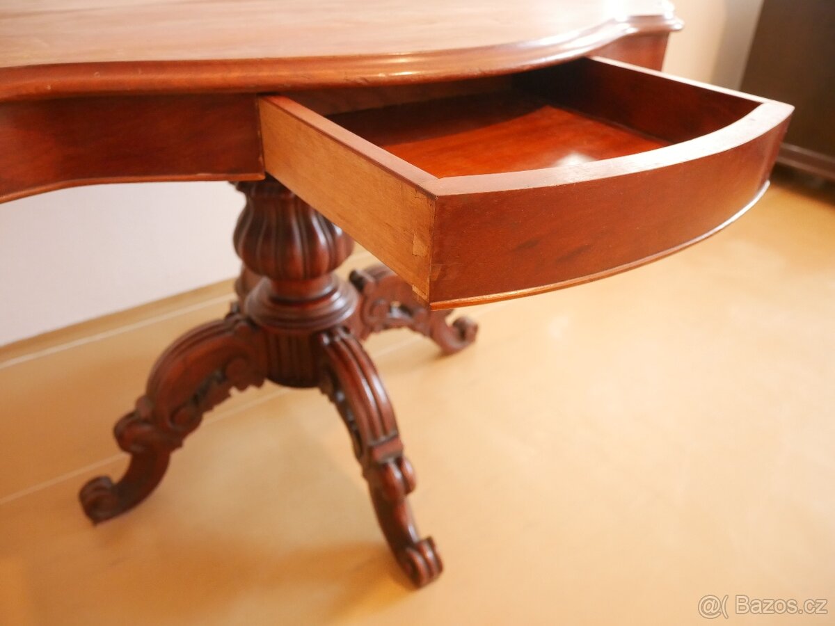 Starožitný oválný stůl z 19. století, bohaté řezby,140x80cm - 6