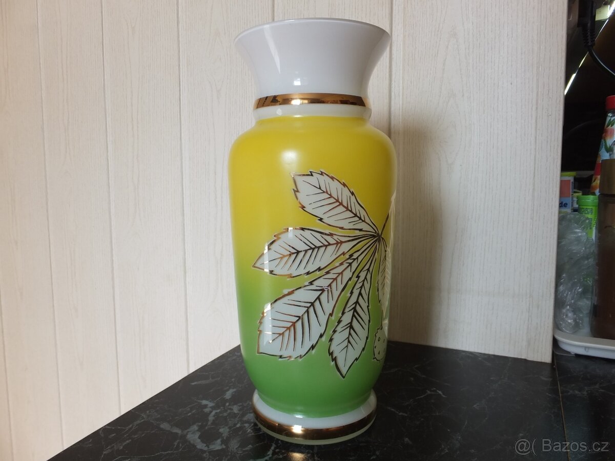 Starožitná krásná velká váza z opálového skla, výš. 28 cm. - 6