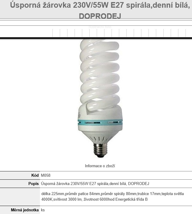 Úsporné žárovky 230V 55W E27 denní bílá, celkem 8 kusů - 6