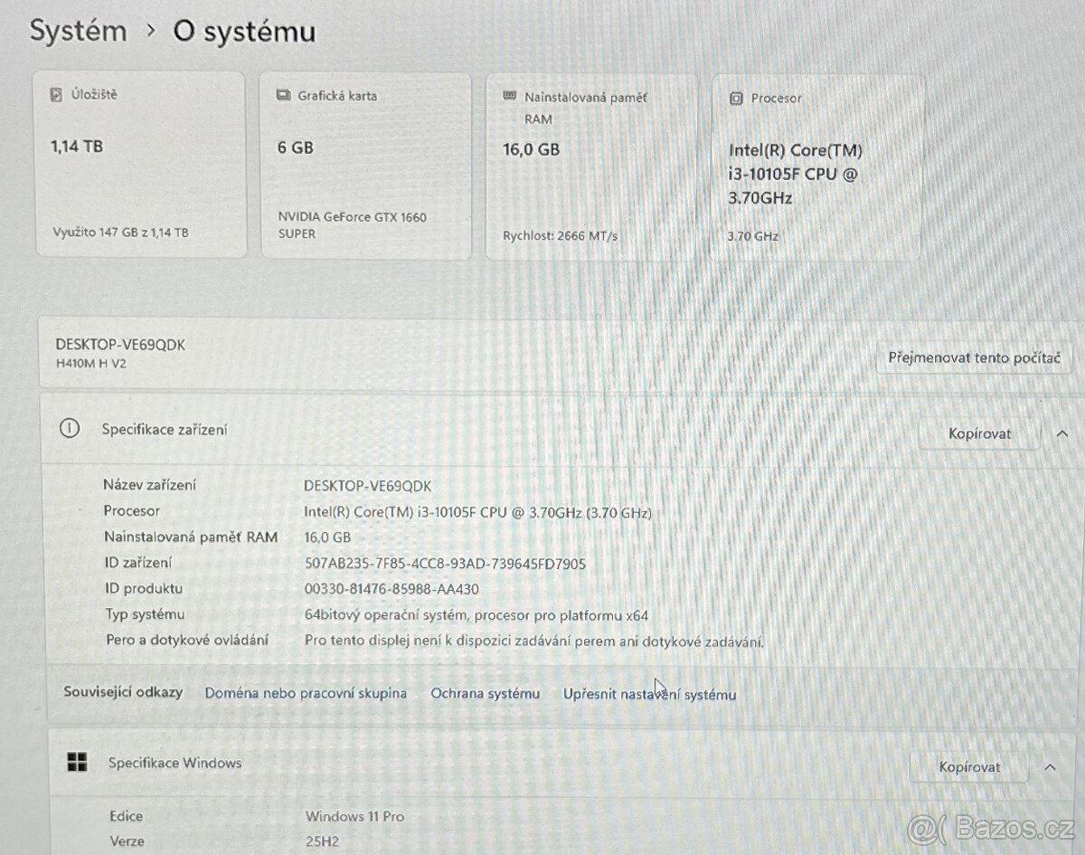 Herní PC Gigabyte GTX 1660s/16GB DDR4 - 6