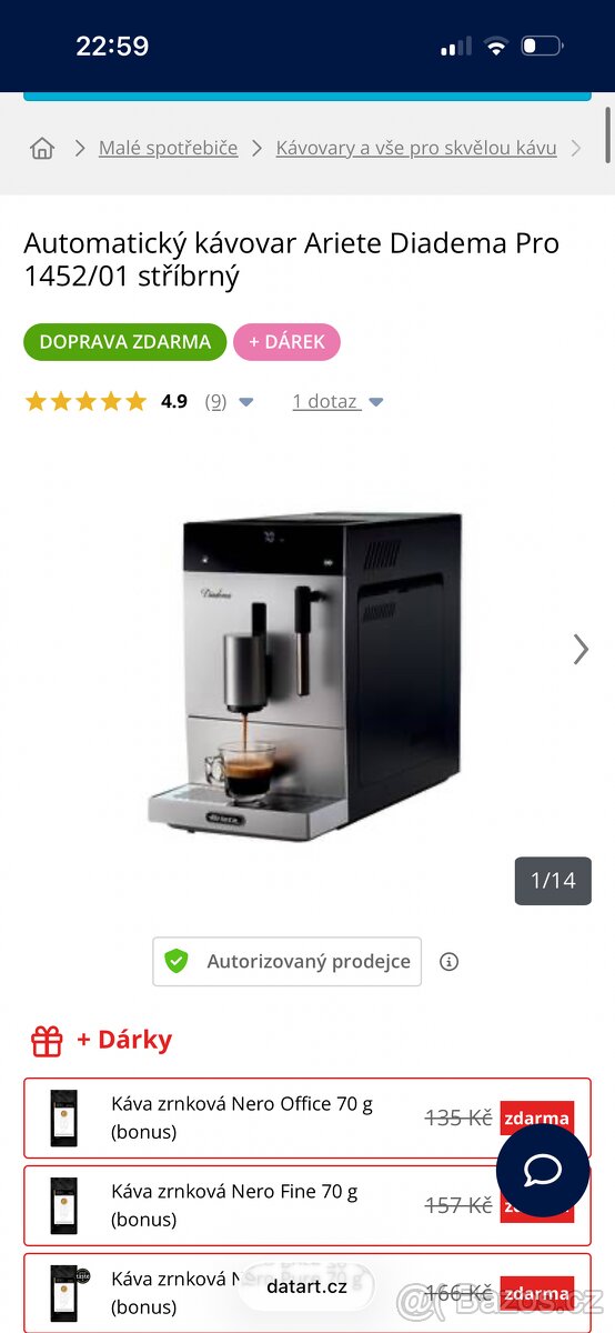 Automatický kávovar Ariete Diadema Pro 1452/01 stříbrný - 6