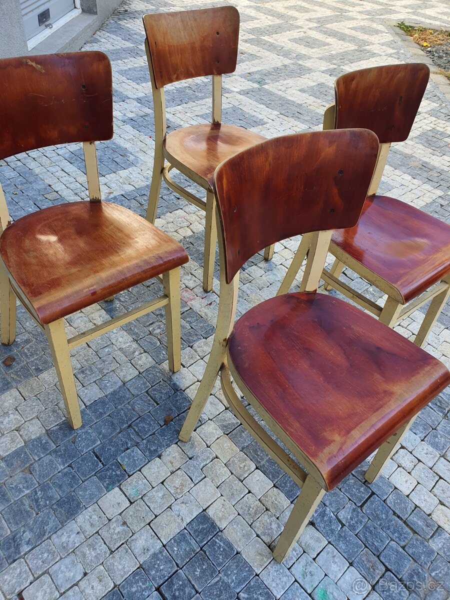 retro poválečné ČSSR židle 4ks socialismus 1950 - 1960 - 6