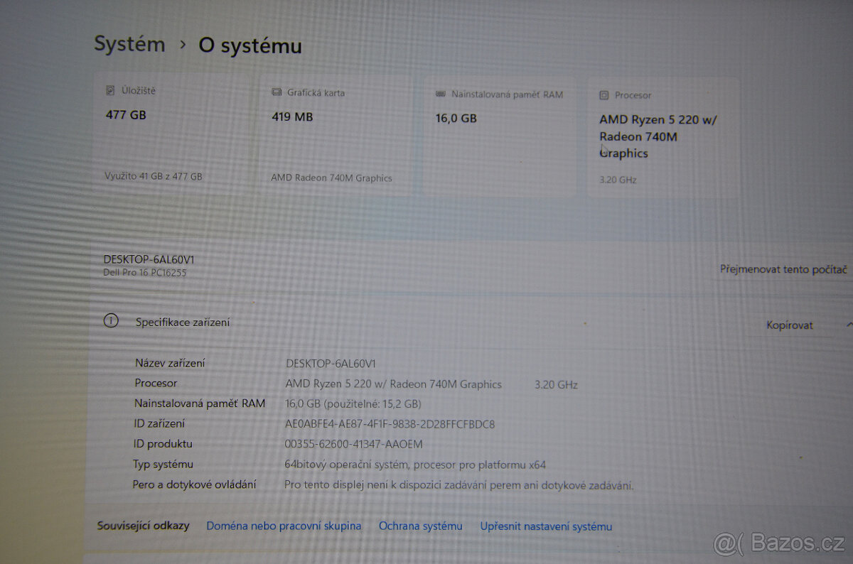 Dell Pro 16 Ryzen5/16GB/SSD 512GB NVMe/Záruka - 6