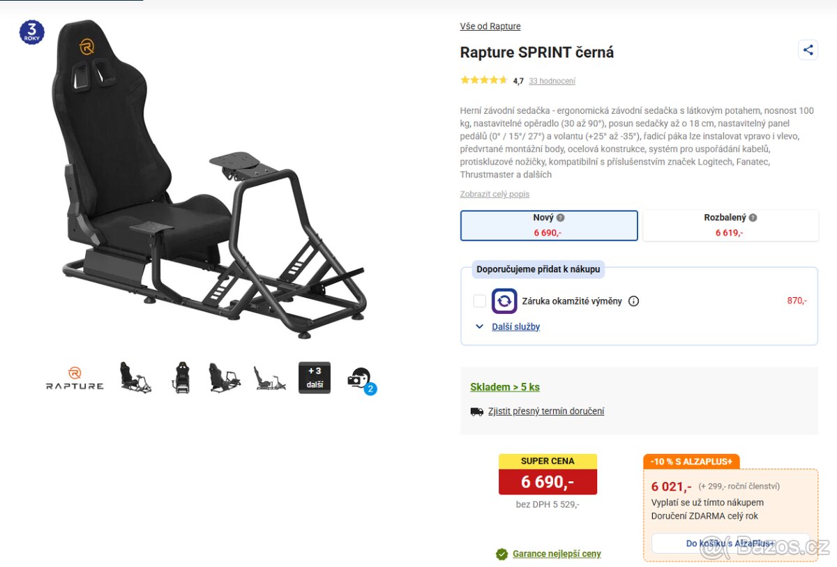 MOZA R5 Racing Set + Shifter + Handbrake + Křeslo – TOP STAV - 6