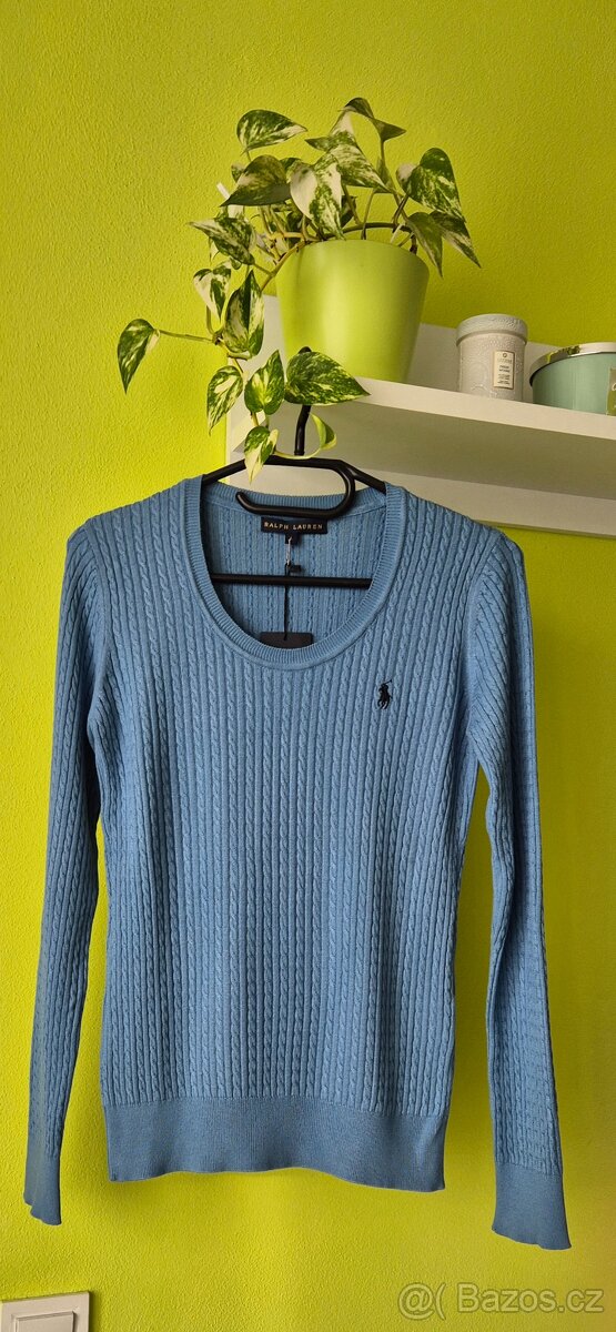 Modrý dámský pletýnkový svetřík - 6