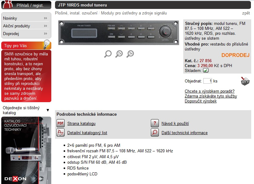 Tuner JEDIA JTP-10RDS modul do rozhlasové ústředny - 6