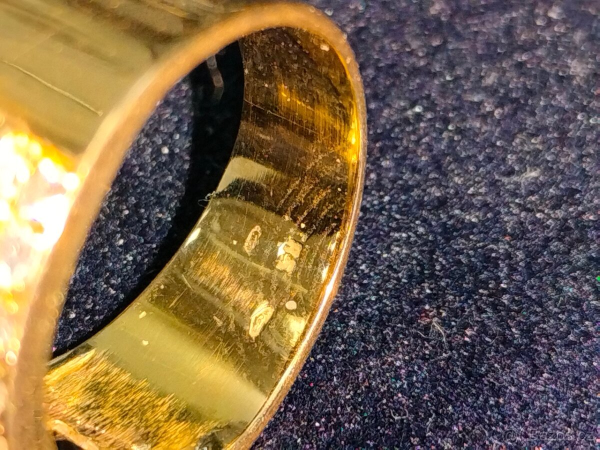 Cca 100 letny zlaty damsky prsten Diamanty a safiry - 6