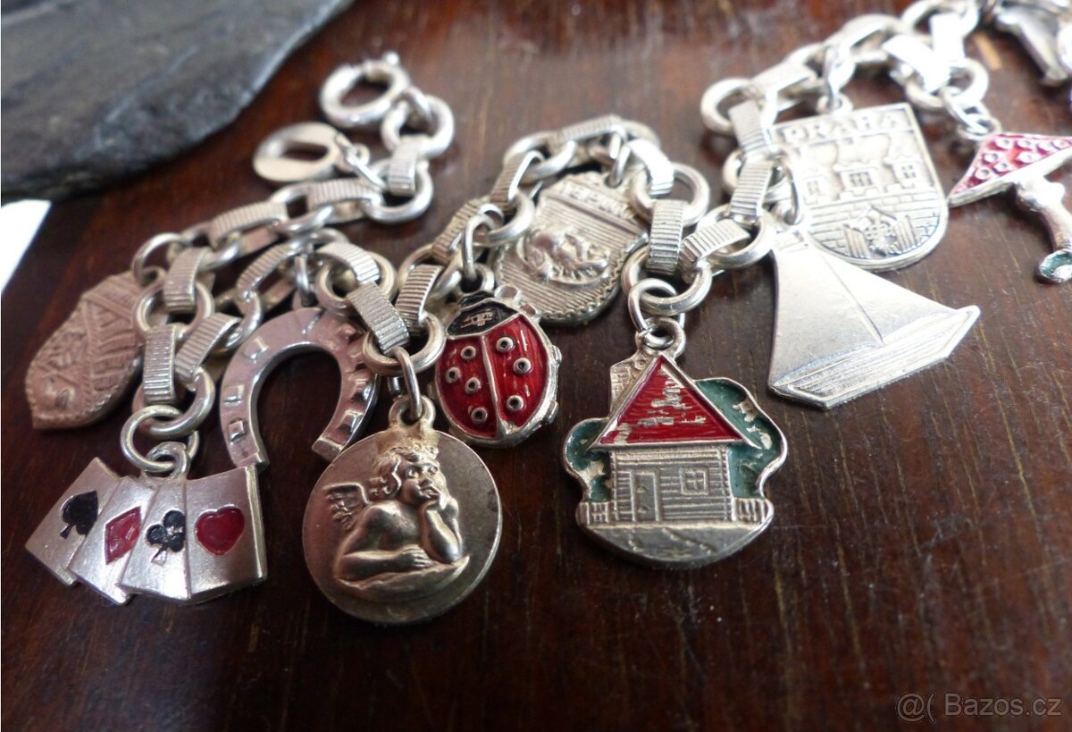 Žebrácké náramky, stříbrné náramky s ověsky - 6