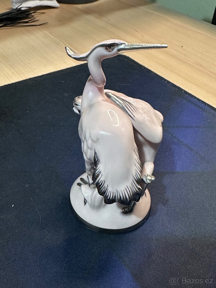 Porcelánová figurka ptáků Schlaggenwald, růžový porcelán - 6
