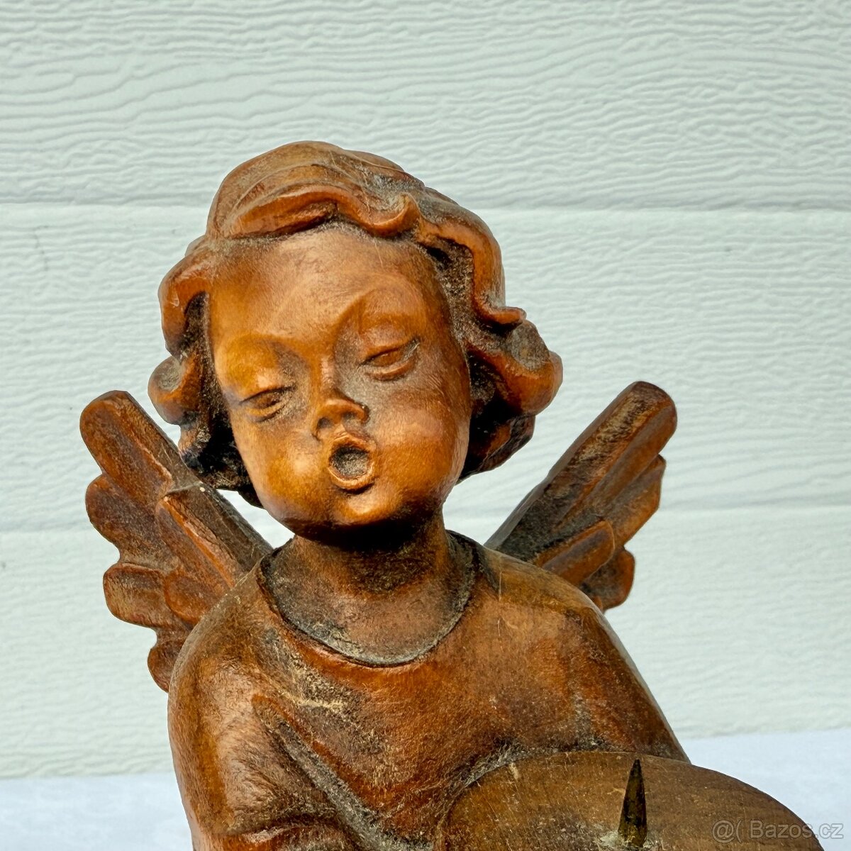 Dřevěná socha anděl svícen světlonoš - 6