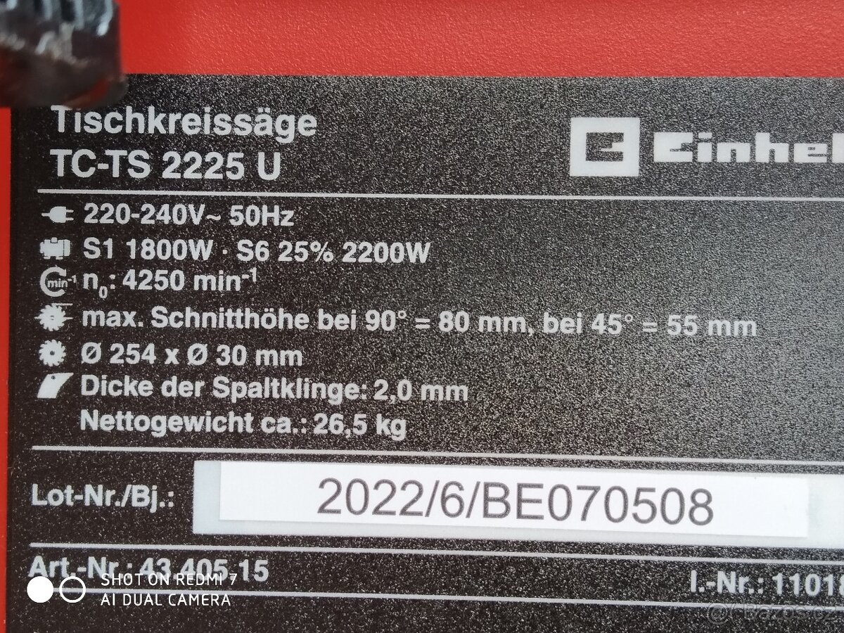 Prodám NEPOUŽITOU stolní kotoučovou pilu Einhell TC - TS 222 - 6