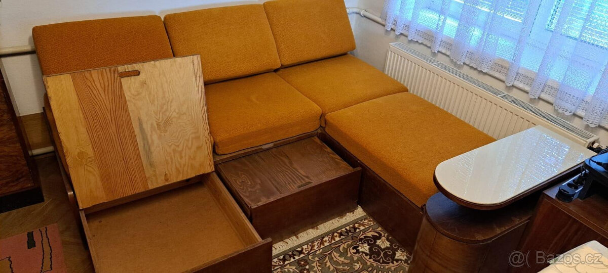 Sedací souprava masiv stará rozkládací úložný prostor - 6