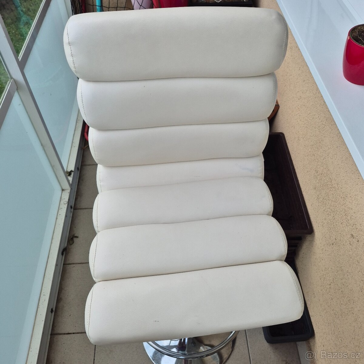 Bílé kožené barové židle barovky - 6