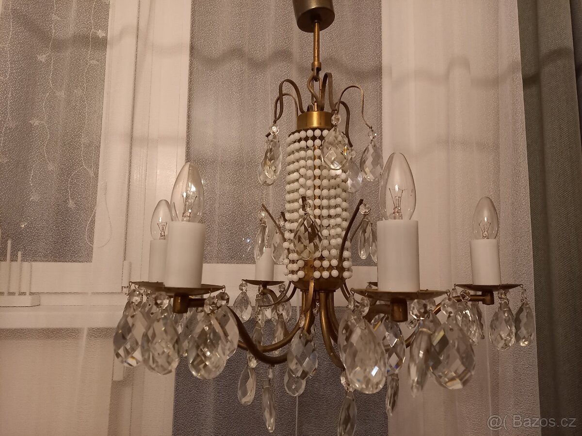 starý mosazný lustr s ověsy - 6