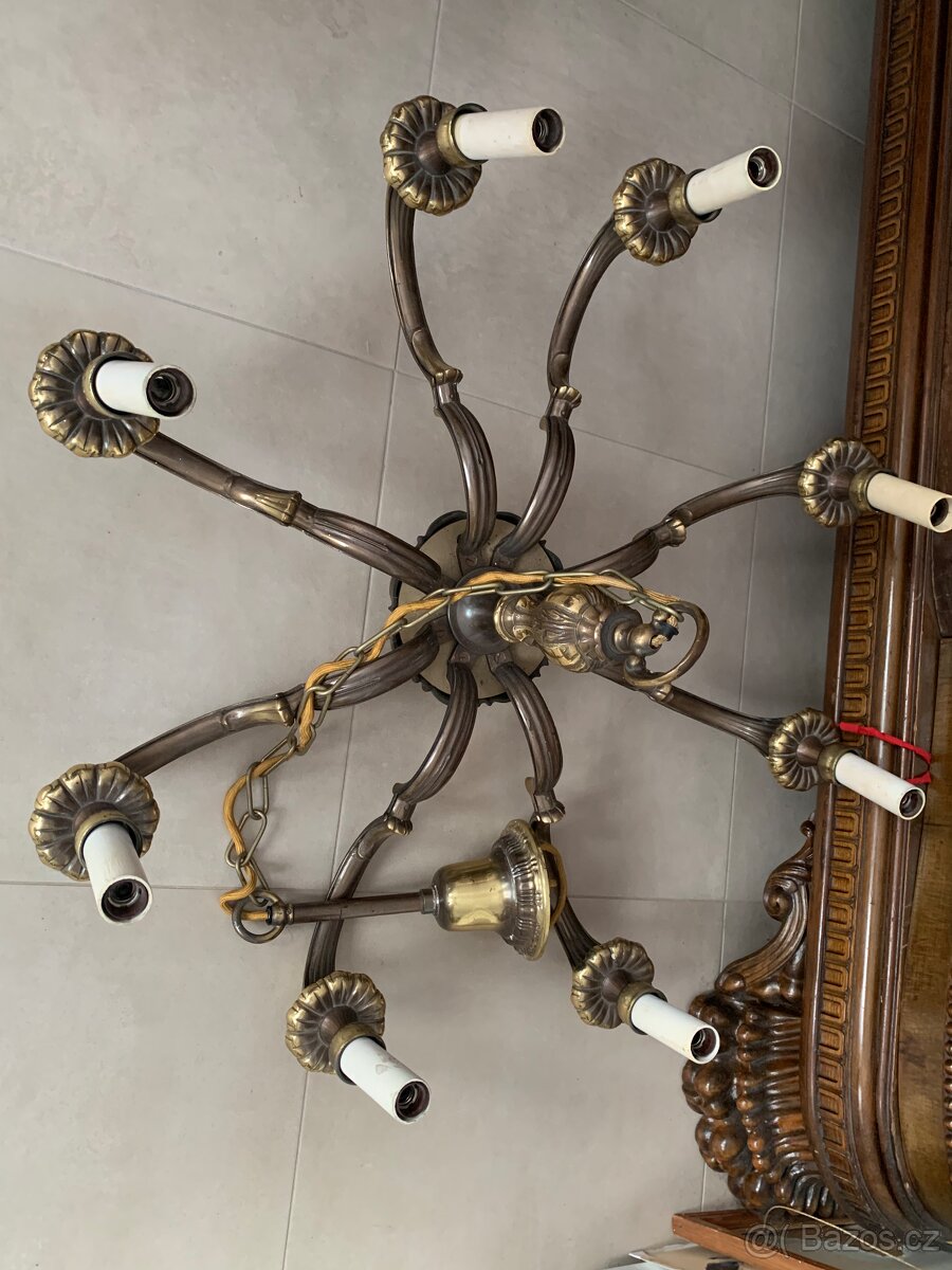 Masivní historický lustr – mosaz - 6