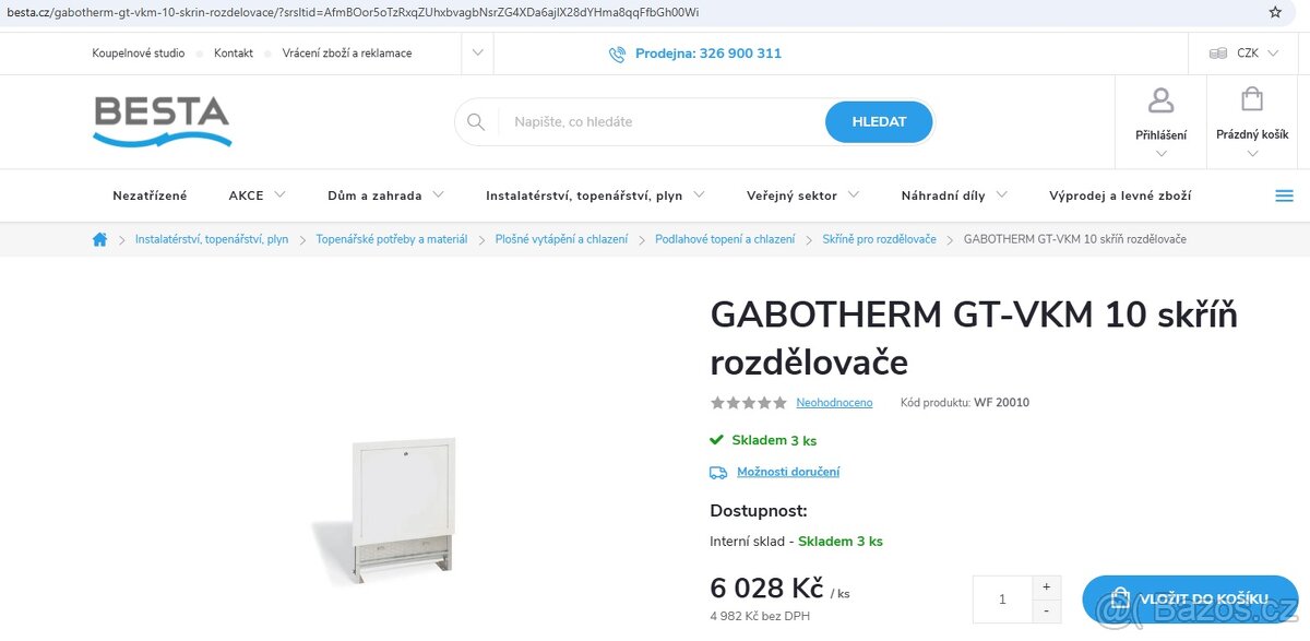 skříňka rozdělovače - plechový rozvaděč pod omítku Gabotherm - 6