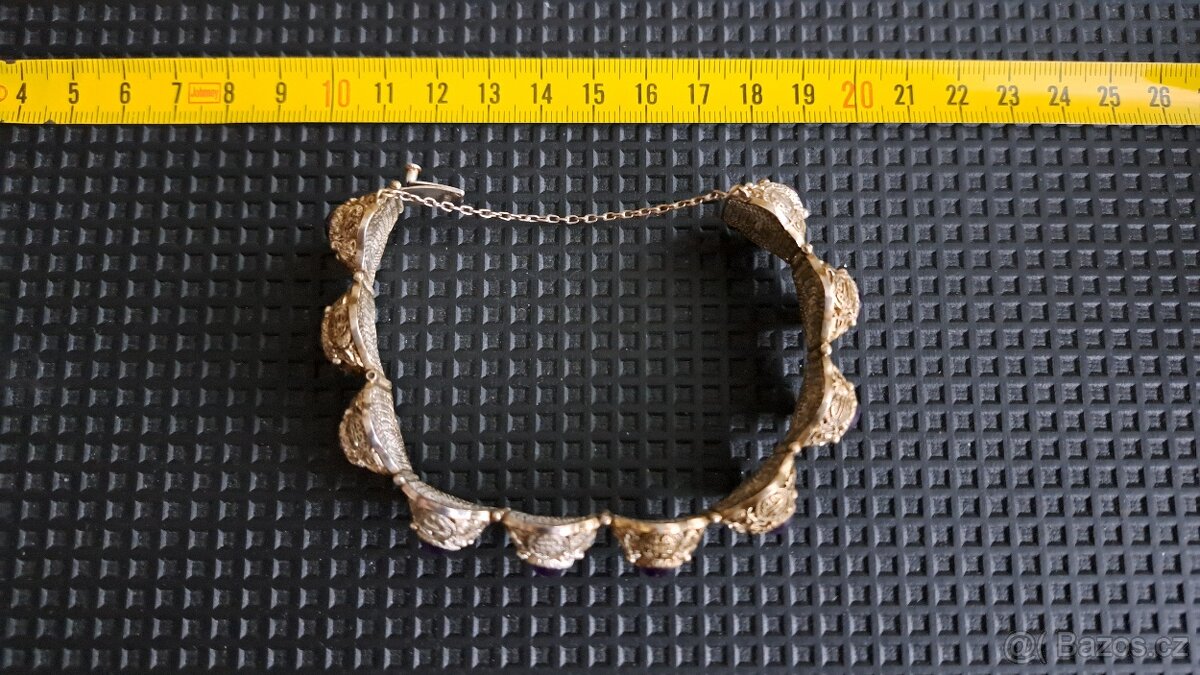 Starožitný náramek s ametysty - 6