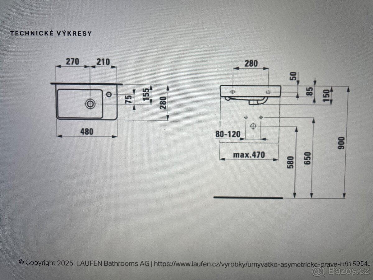 Nové WC umývátko Laufen PRO S asymetrické pravé - 6