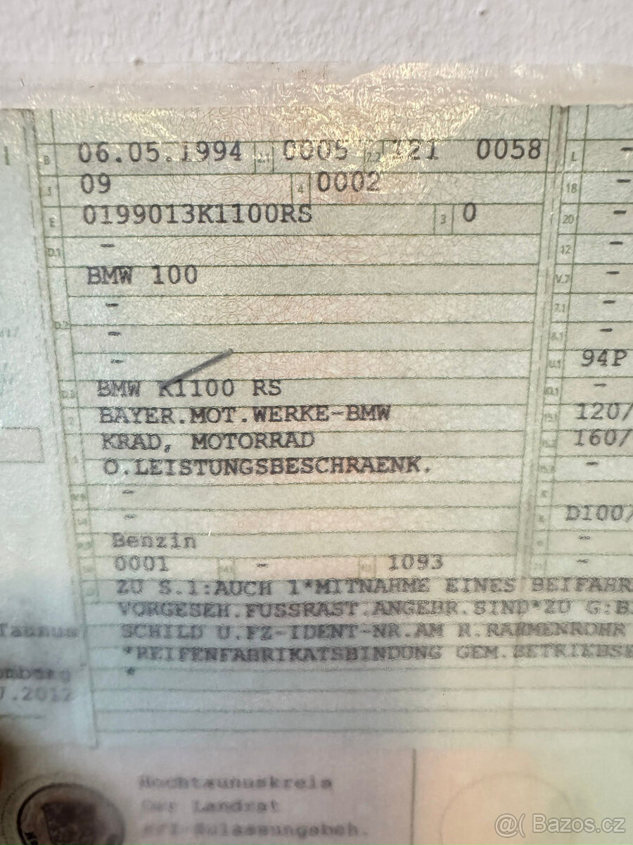 Kompletní rám s něměckými doklady BMW K1100 RS - 6