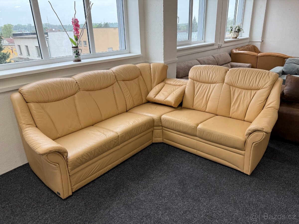 Sedací souprava rohová -rozkládací +taburet -kůže - 6