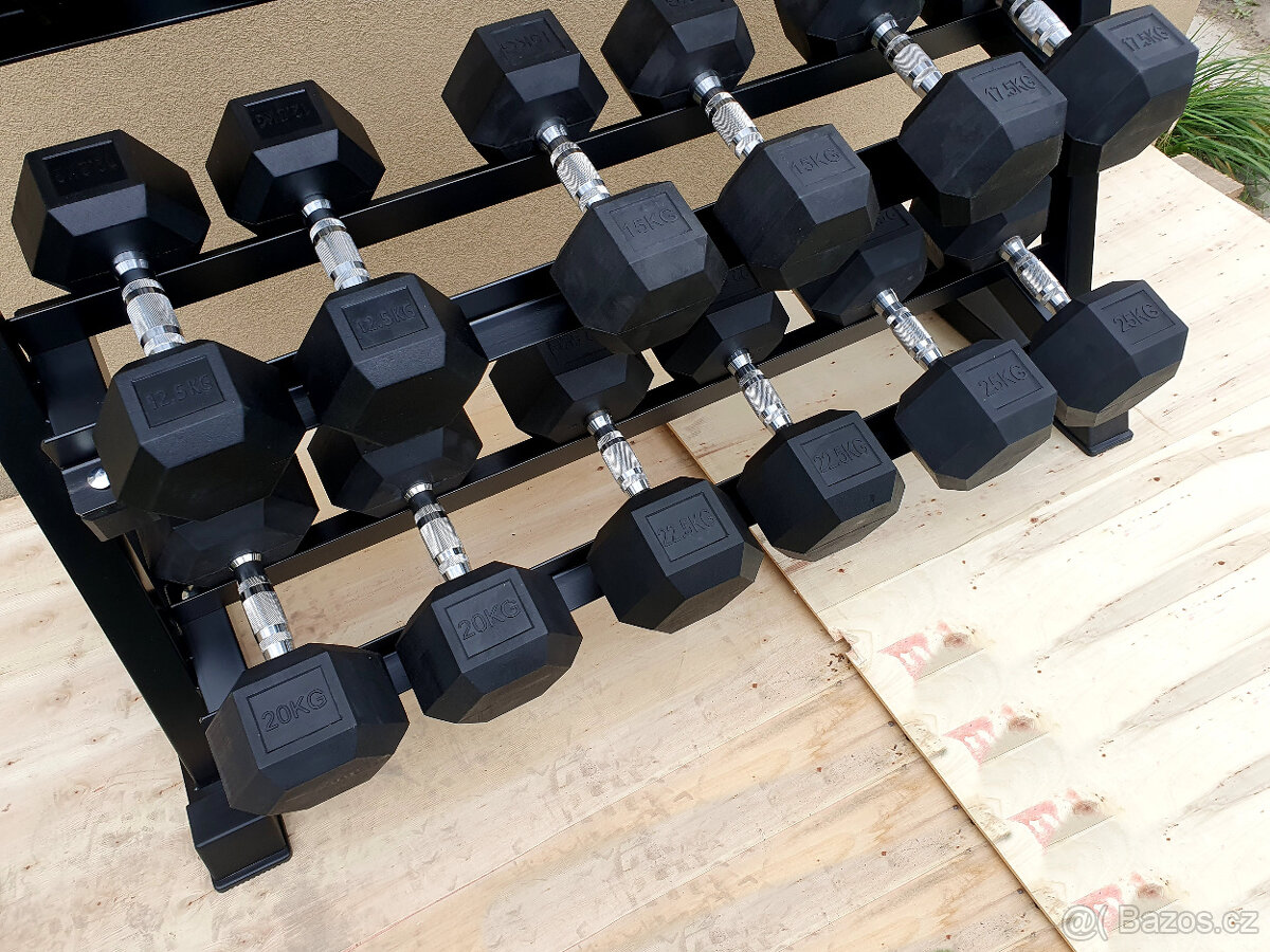 jednoručky činky - HEXA - sada 275kg + STOJAN - 6