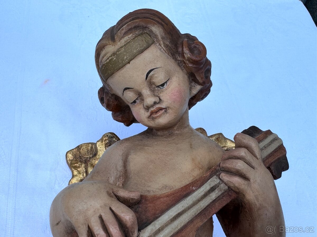 Velké malované sochy Anděl a Andělka dřevo 31,5cm - 6