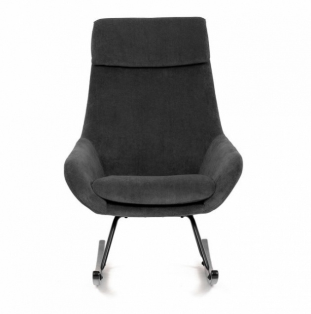 Křeslo houpací potažené žlutou a šedou manšestrovou tkaninou - 6