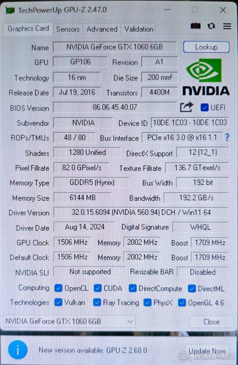 GAINWARD GTX 1060 6GB GDDR5 - 6