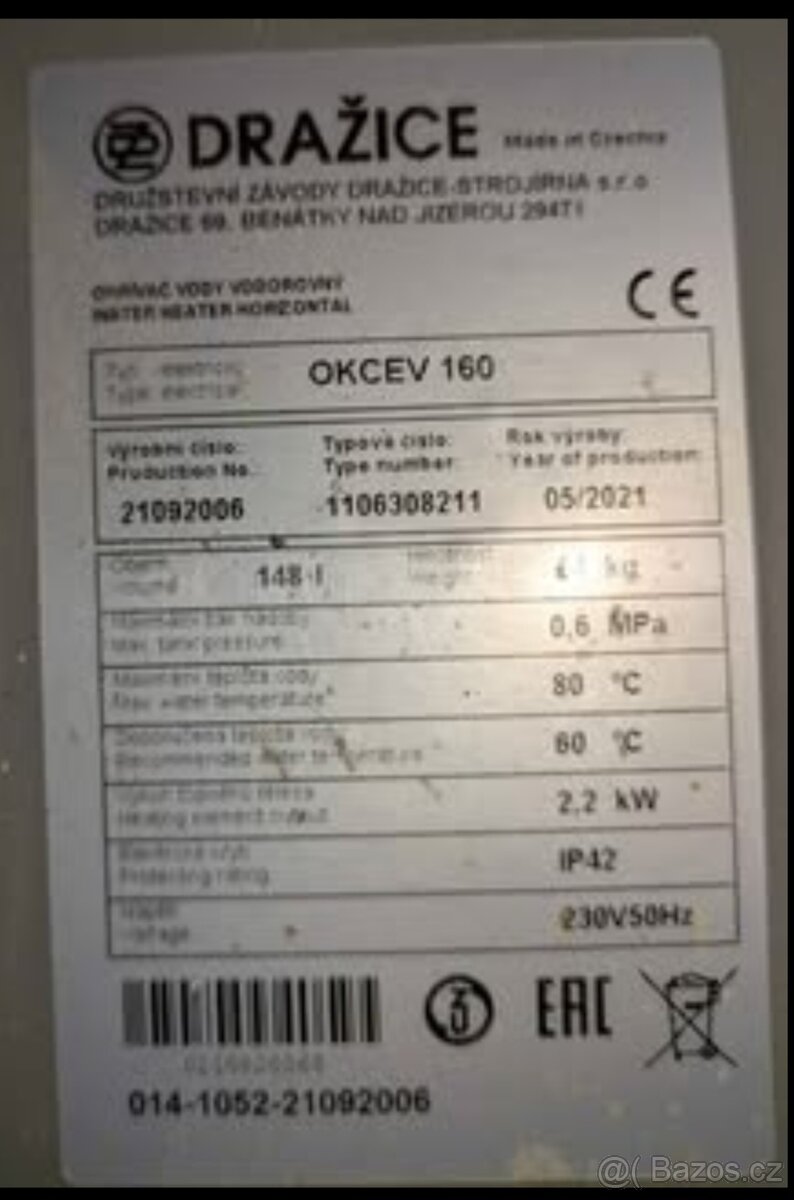 Bojler - ohřívač vody OKACEV 160 - Dražice² - 6