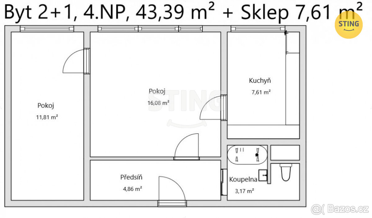 Byt 2+1, Derflanská, Uherské Hradiště, 132296 - 6