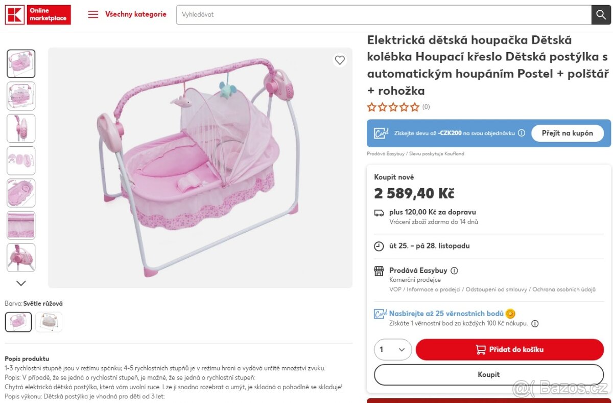 Elektrická dětská postýlka / kolébka s automatickým houpáním - 6