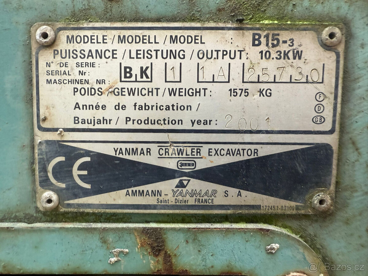 Prodám minibagr YANMAR B15-3 r.v. 2001 - 6