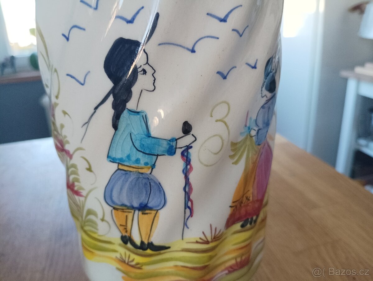 BRETAŇSKÁ FAJÁNS VÁZA QUIMPER RUČNĚ MALOVANÁ - 6