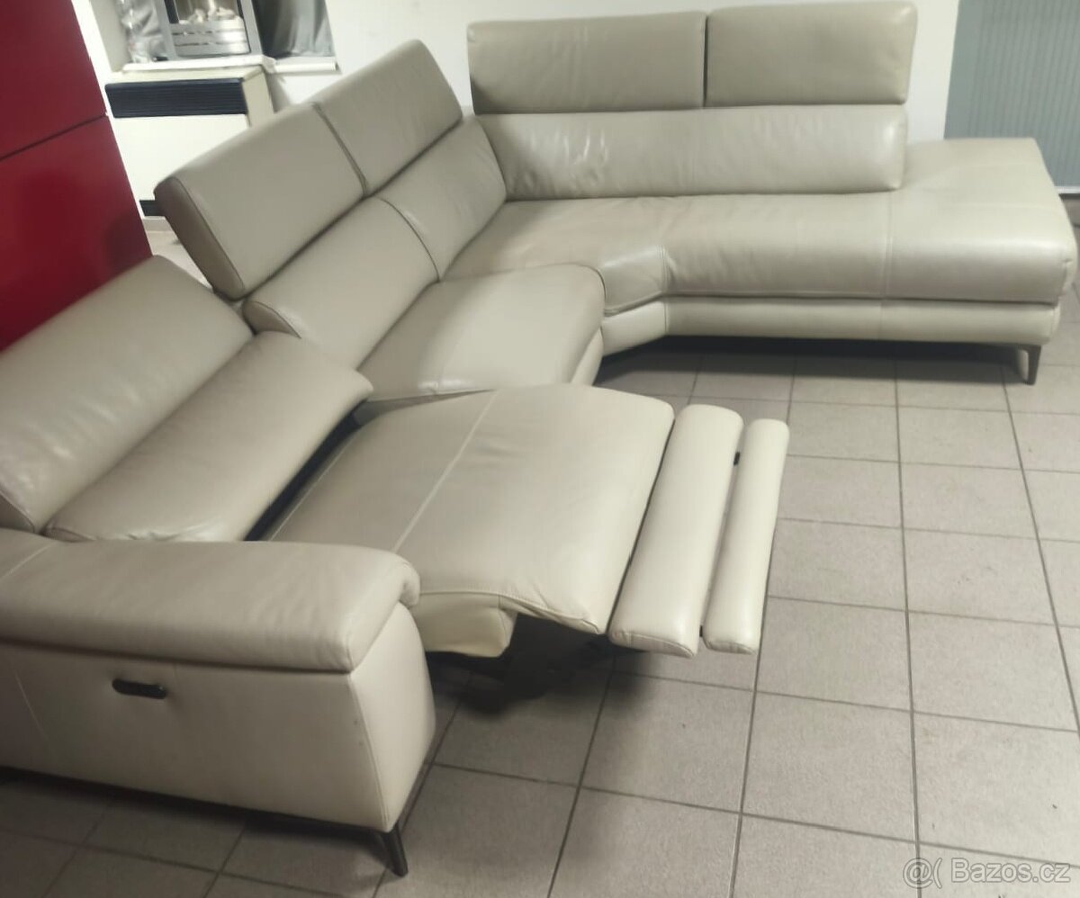 Kožená rohová sedací souprava - PRAVÁ KŮŽE, jak NOVÁ - 6