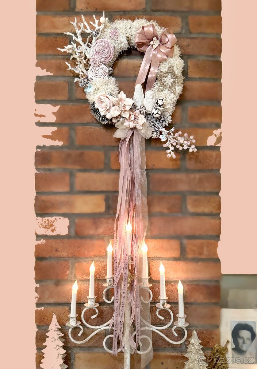 Luxusní Vánoční věnec Zimní Růže v pudrových tónech - 6