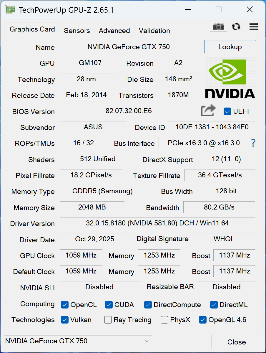 ASUS GTX 750 OC 2 GB GDDR5 - 6