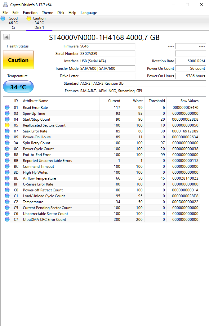 4TB Seagate NAS disk ST4000VN000 - 6