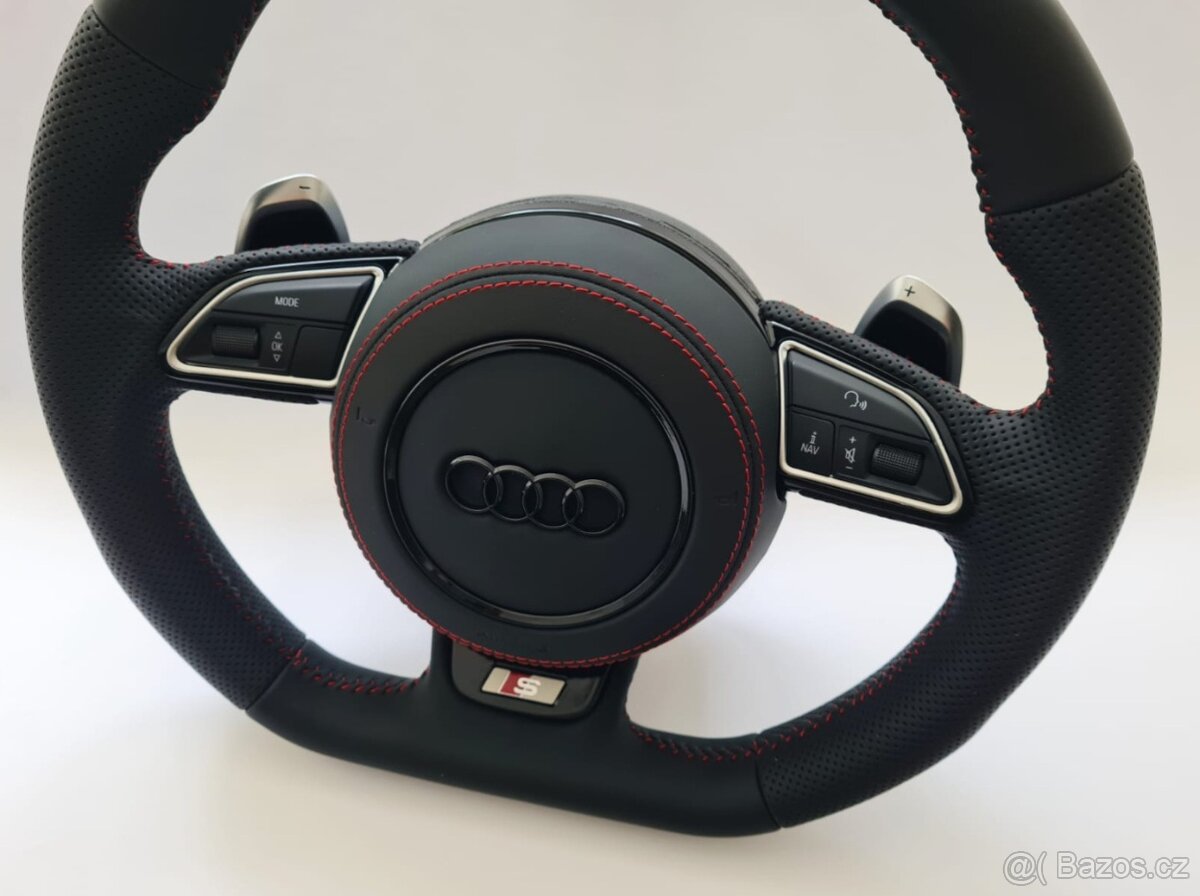 AUDI MULTIFUNKCNY VOLANT S AIRBAGOM A PADLAMI, červená niť - 6