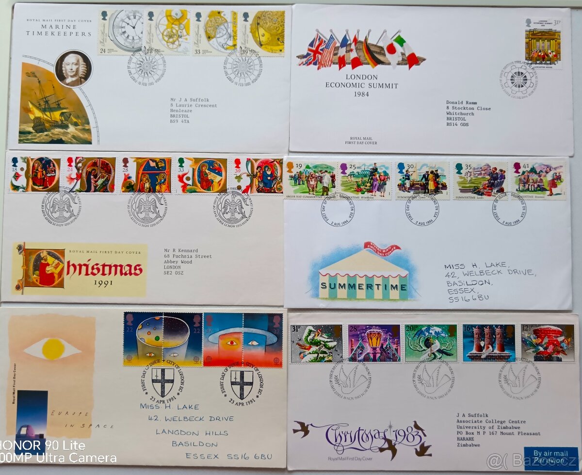 10x obálky FDC - Anglie. 1. - 6