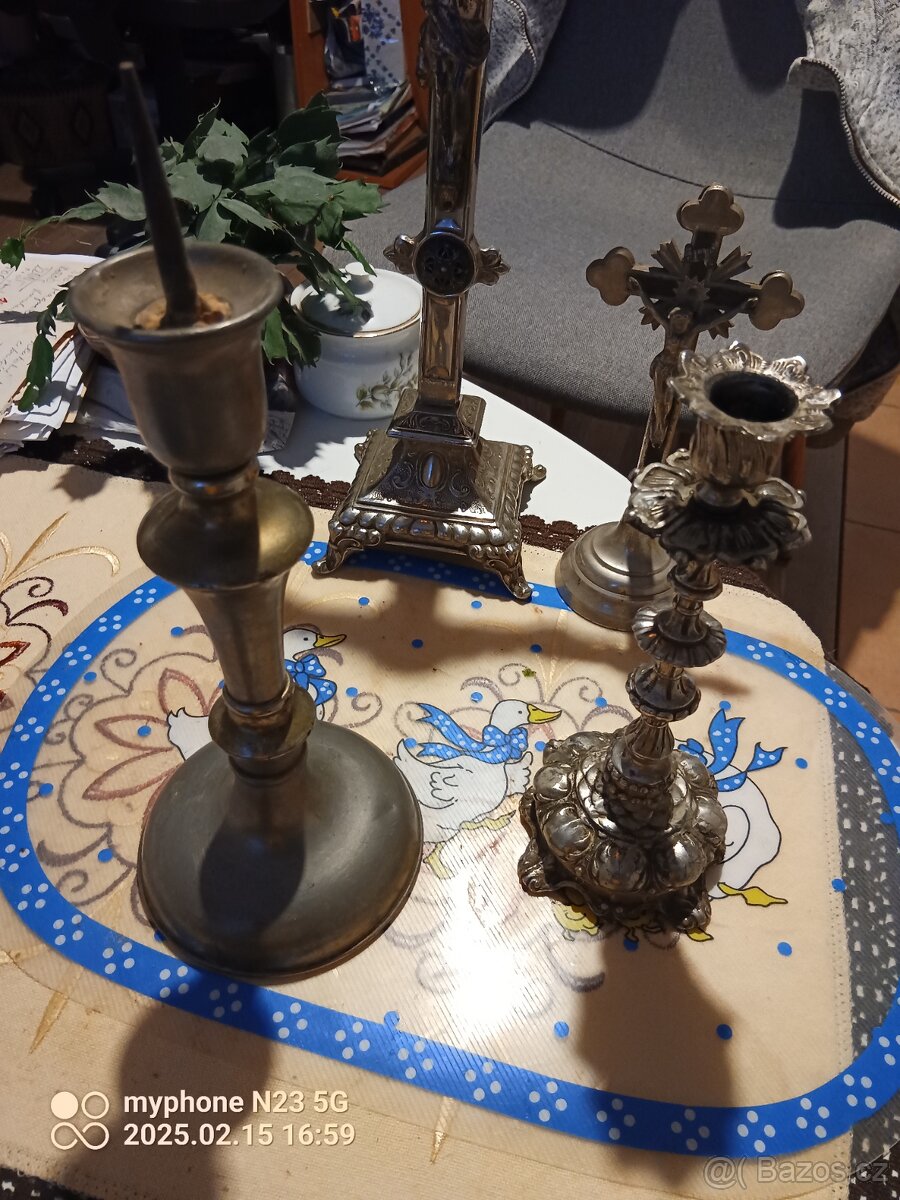 Krize krucixy,svícny poniklovane - 6