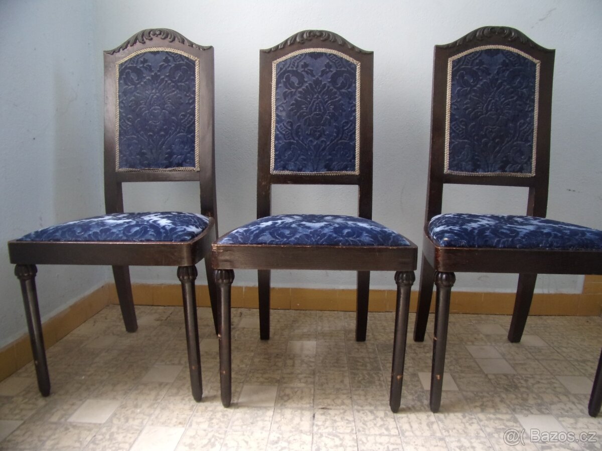 Starý retro nábytek, dřevěné židle, 1. republika, 3+1ks - 6