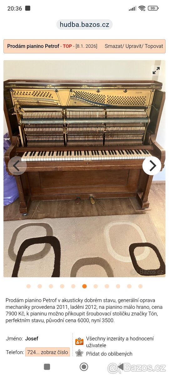 Prodám pianino ( klavír ) Petrof - 6