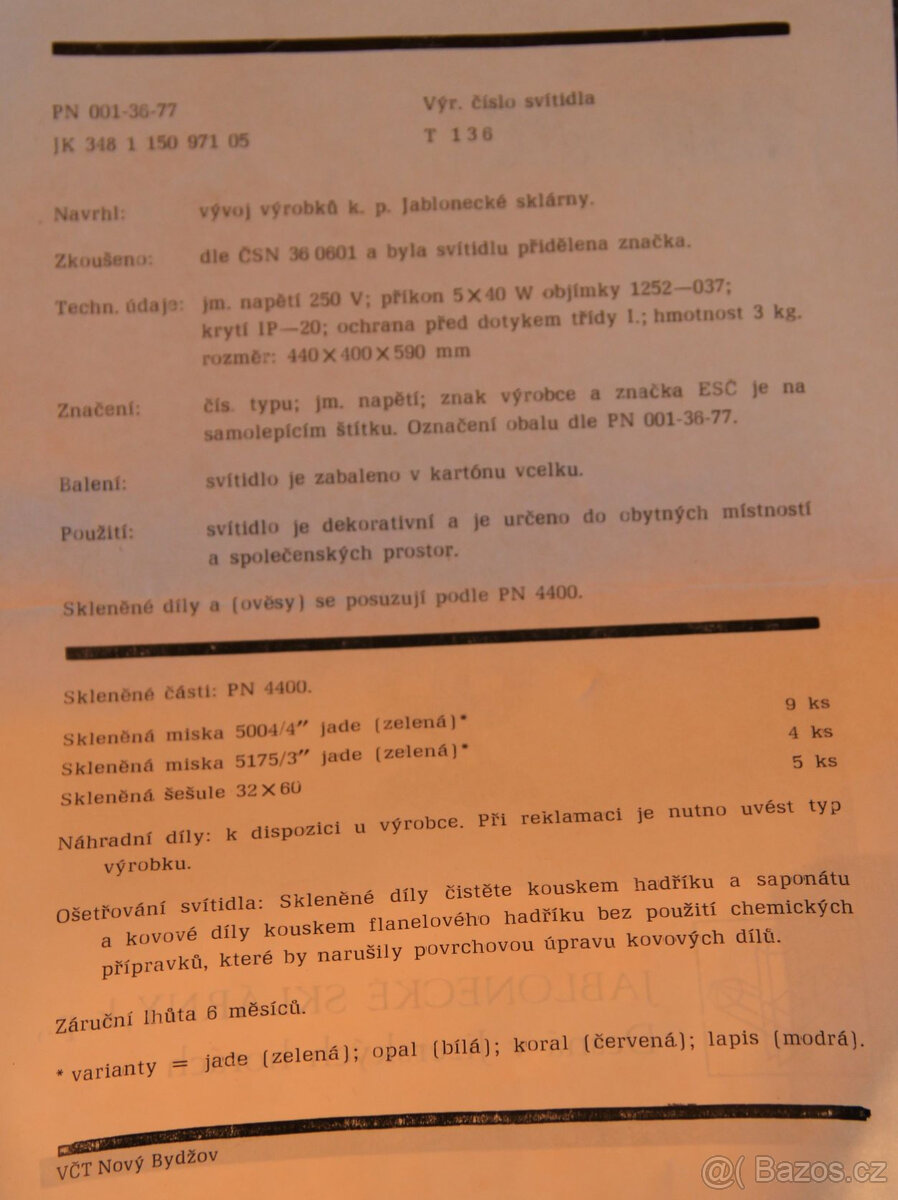 Lustr - retro - český výrobce Jablonecké sklárny - 6