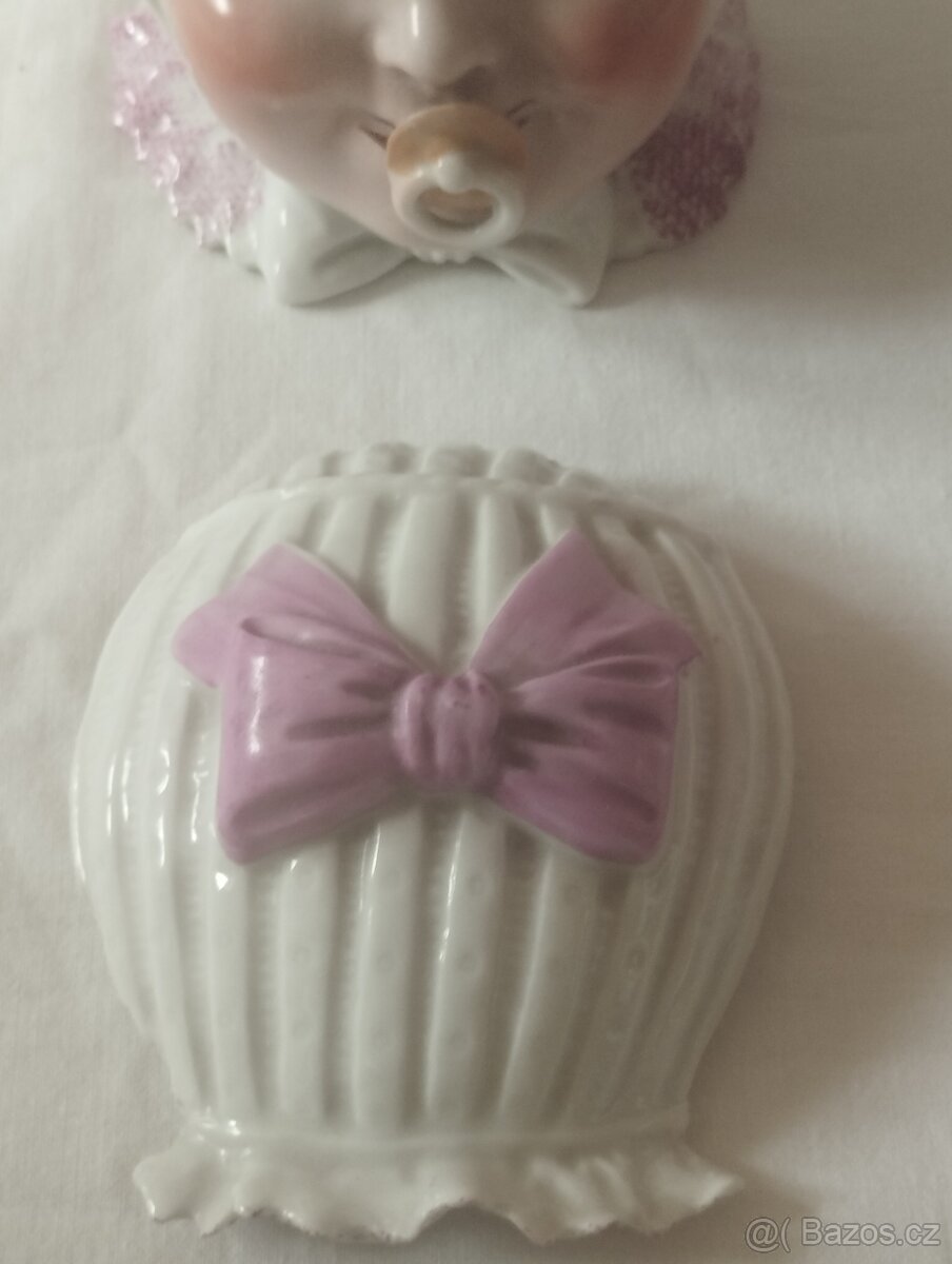 Stará porcelánová dóza na dudlíky - miminko - 6