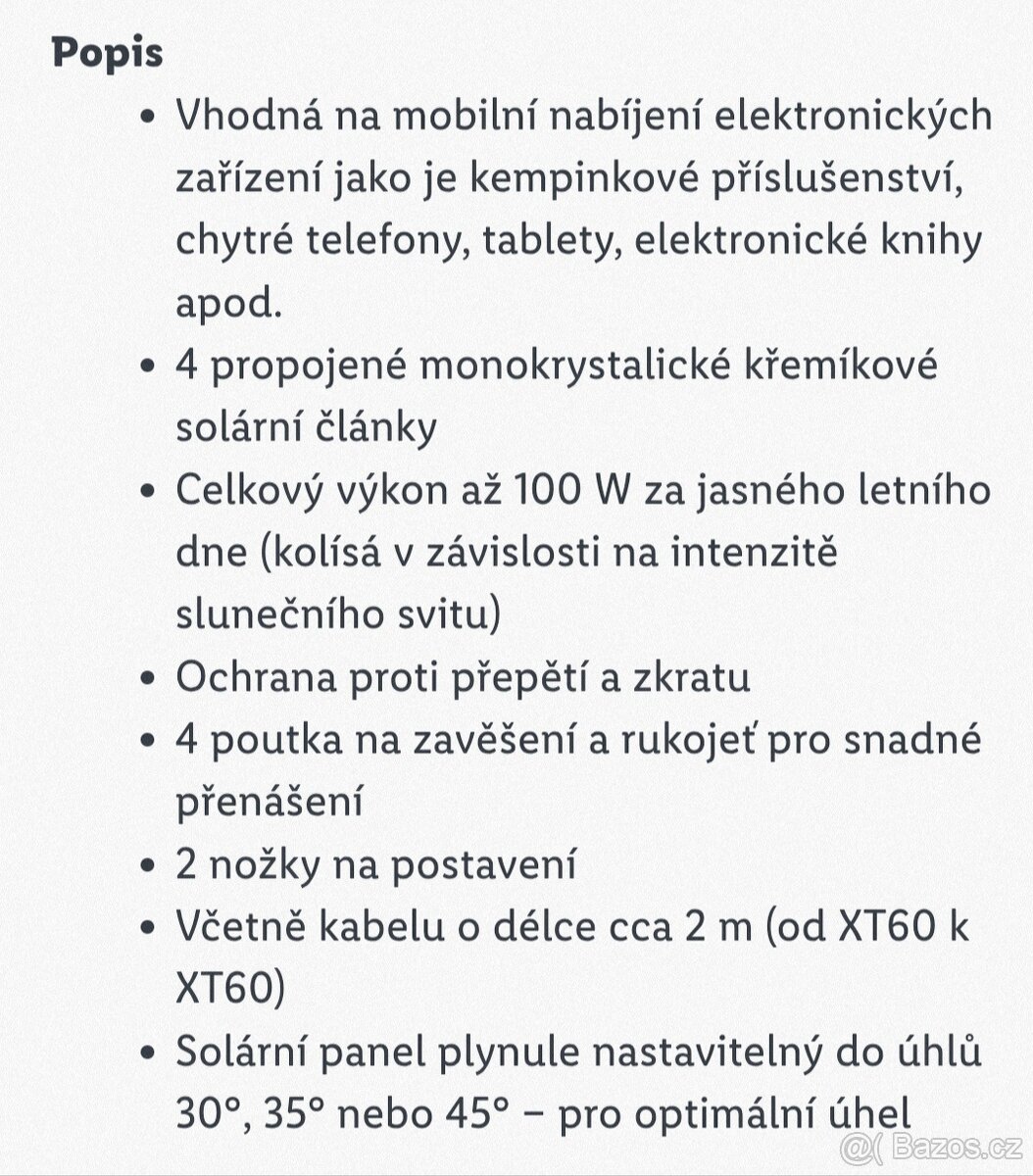 Prenosny solarni panel 100W / 5A - 6
