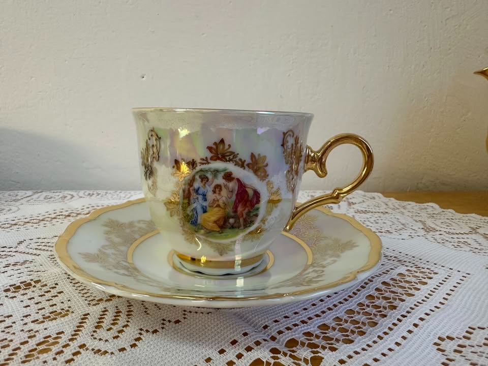 Kávový/čajový set 15ks,TŘI GRÁCIE,zlatá/perleťová, nepoužité - 6